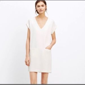 Vince white v neck shift dress with pockets XS